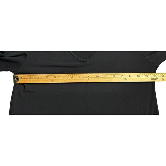 Clara Sun Woo Tunic Size XS Black V Neck Sheer Mesh Ruched Sleeve Long Lagenlook - Picture 8 of 10